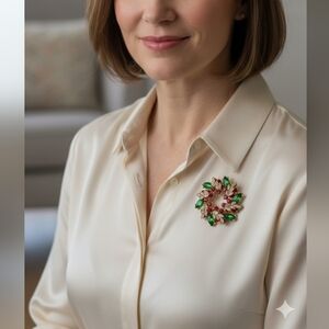 Elegant Gold and Green Wreath Brooch